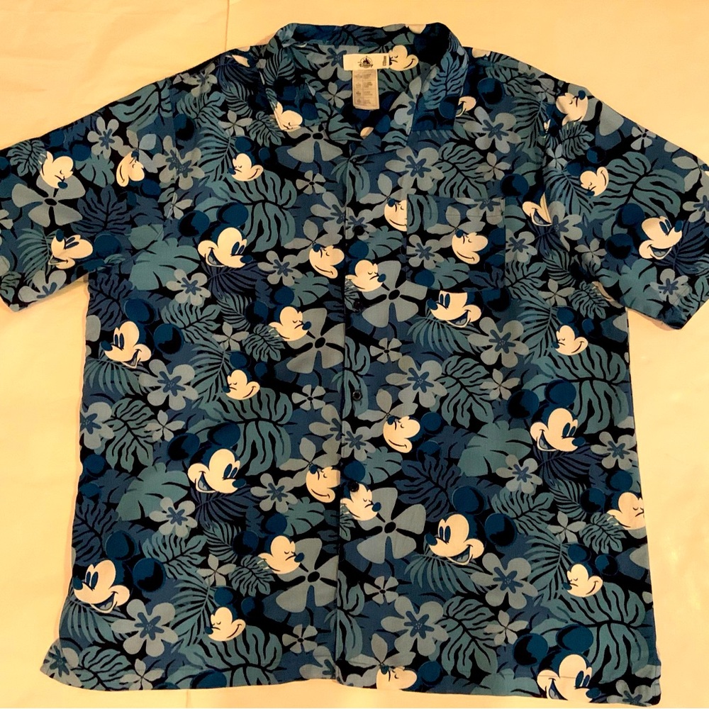 Disney Parks Exclusive Authentic Hawaiian Blue Shirt With Mickey Mouse Size XXL